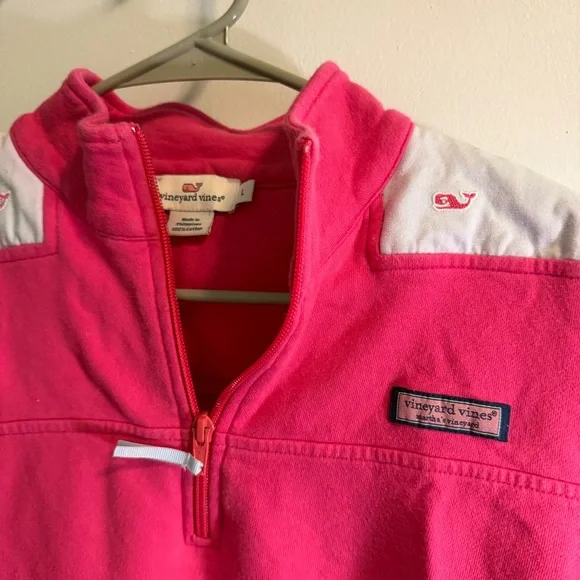 Vineyard Vines Pink Quarter Zip Pullover Women’s Large Blue Whale Logo Preppy - Picture 2 of 11